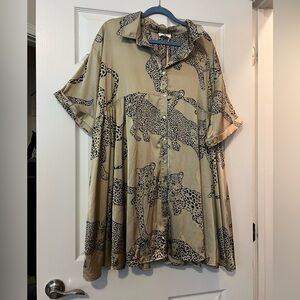 Entro XL Leopard Silk Shirt Dress with Pockets
